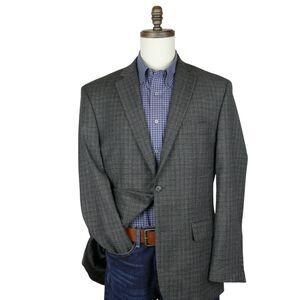 Jos A Bank Signature Blazer Sport Coat Jacket 42L Tailored Plaid Gray Blue Wool